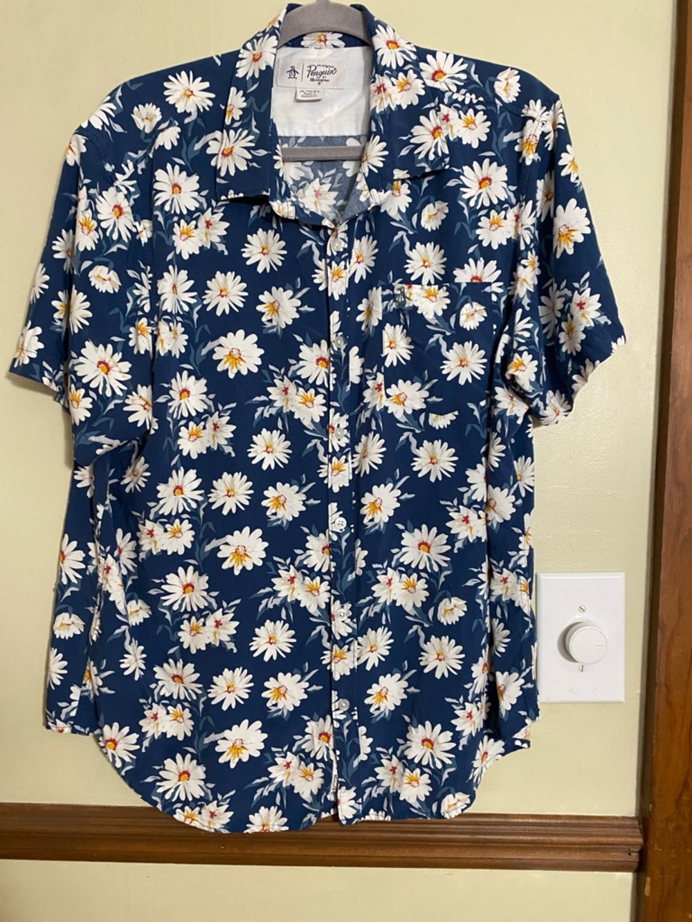 Original Penguin Navy Blue Floral Daisy Short Sleeve Button-Down Shirt
